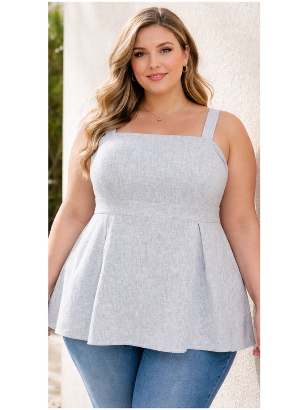LANE BRYANT Women’s Size 18 Linen Blend Sleeveless Square-Neck Tunic Top